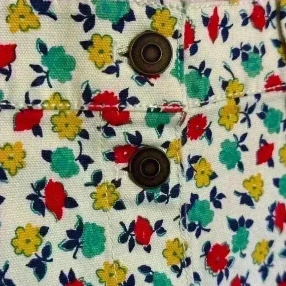 J Crew Mercantile Cotton Denim Style Floral A line Skirt Button Front Skirt 8 - Picture 3 of 10